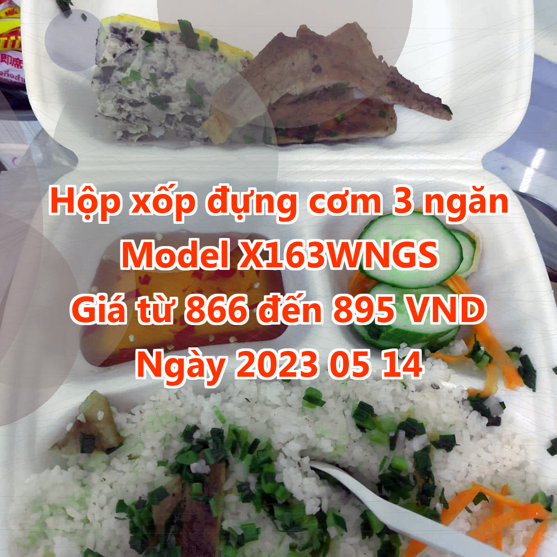 Hộp xốp đựng cơm 3 ngăn - Model X163WNGS