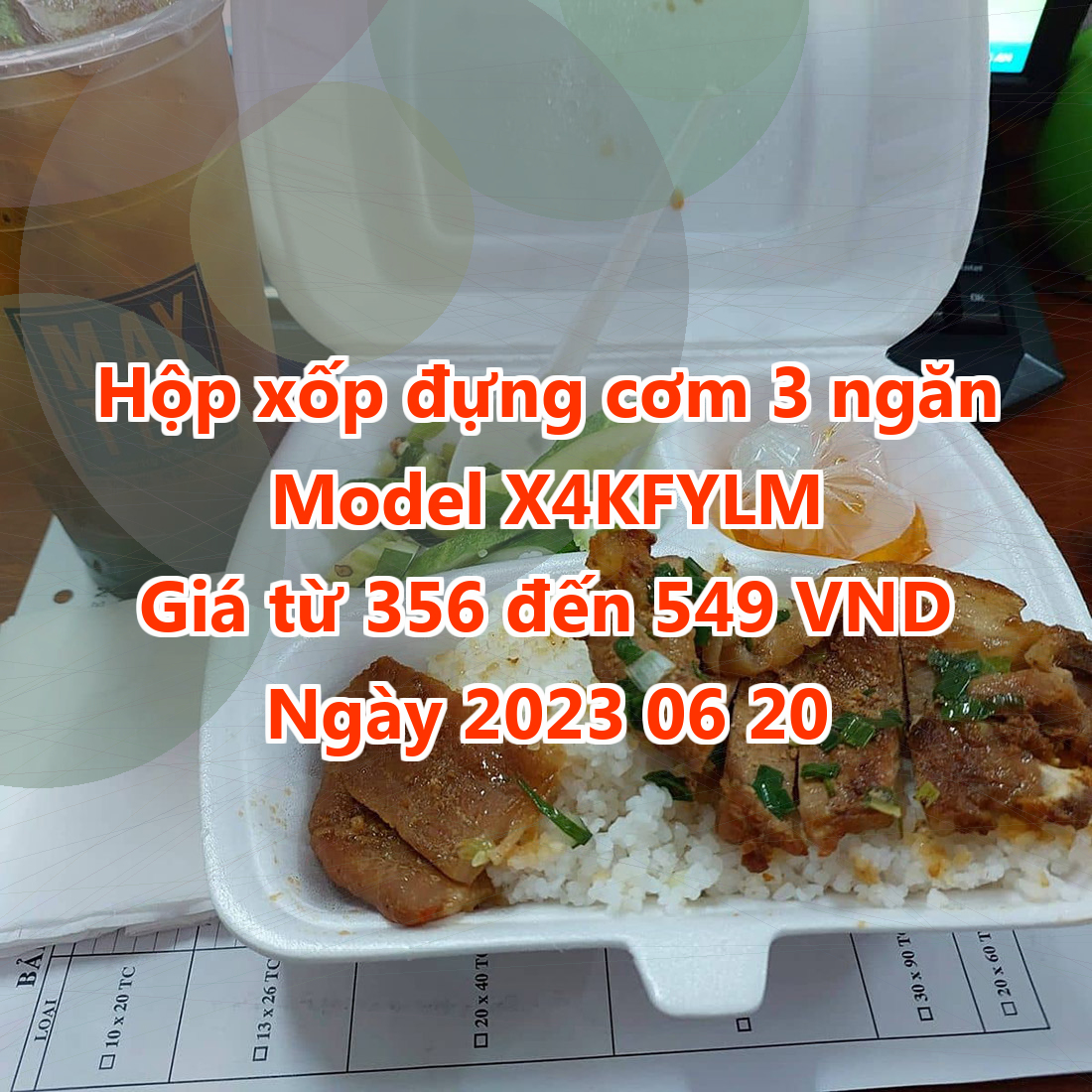 Hộp xốp đựng cơm 3 ngăn - Model X4KFYLM - Giá 356 đồng