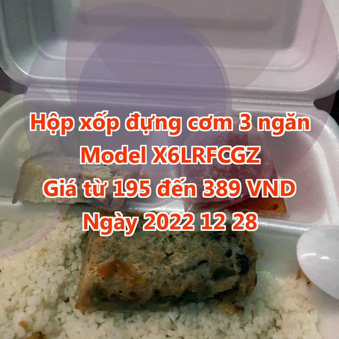 Hộp xốp đựng cơm 3 ngăn - Model X6LRFCGZ - Giá 195 đồng