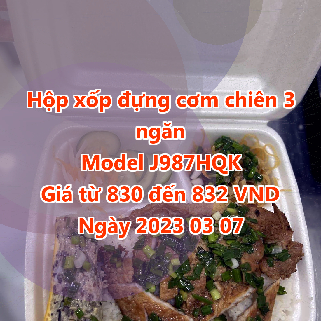 Hộp xốp đựng cơm chiên 3 ngăn - Model J987HQK