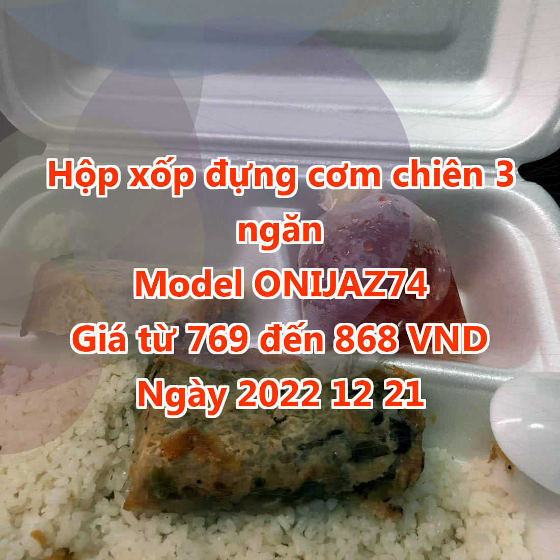 Hộp xốp đựng cơm chiên 3 ngăn - Model ONIJAZ74 - Màu Floral White