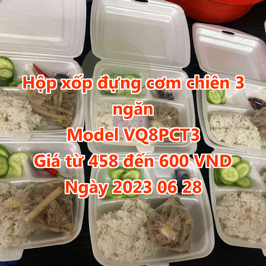 Hộp xốp đựng cơm chiên 3 ngăn - Model VQ8PCT3