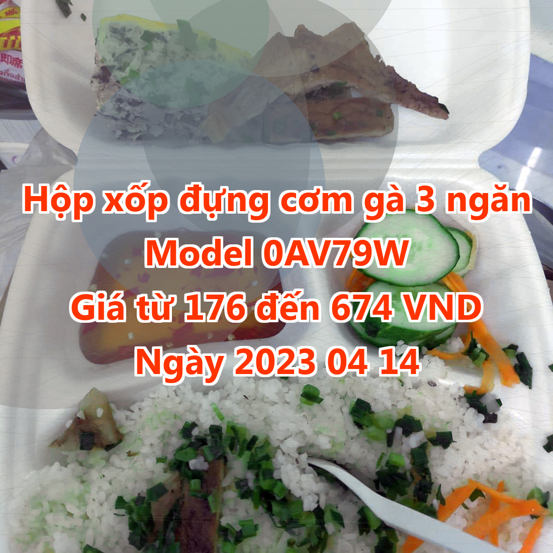 Hộp xốp đựng cơm gà 3 ngăn - Model 0AV79W