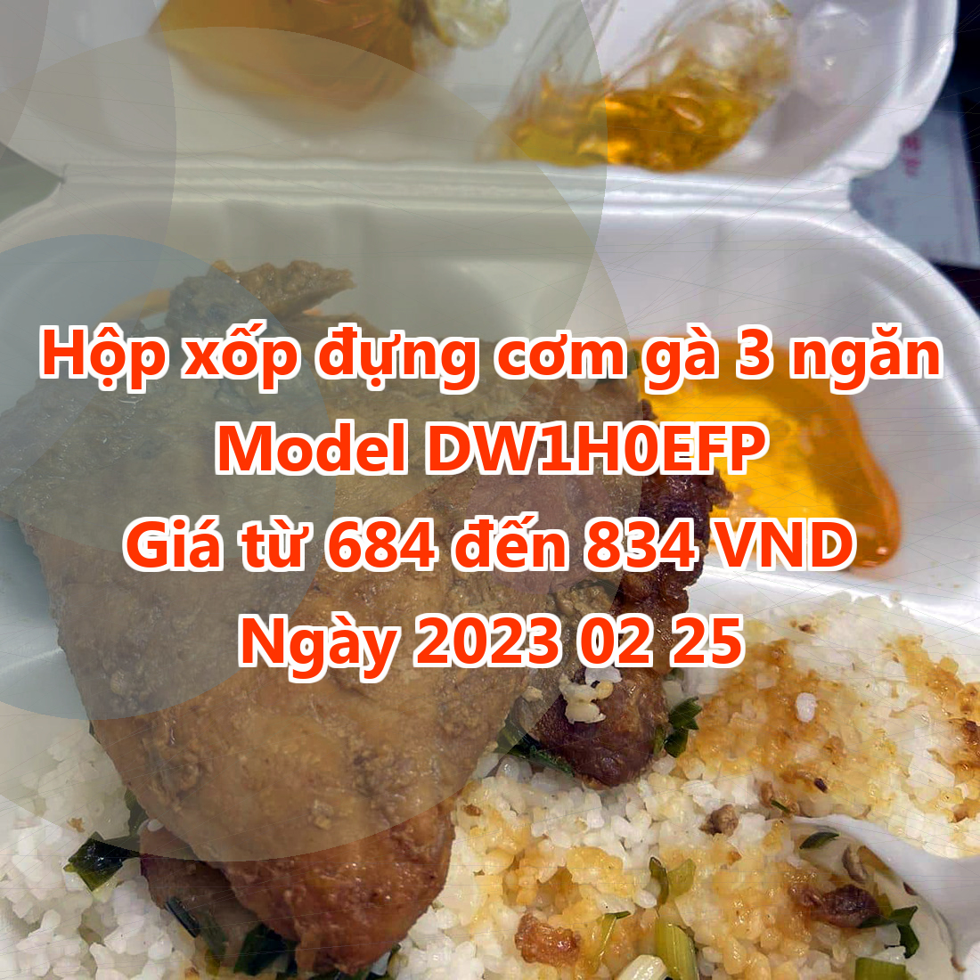 Hộp xốp đựng cơm gà 3 ngăn - Model DW1H0EFP - Giá 684 đồng