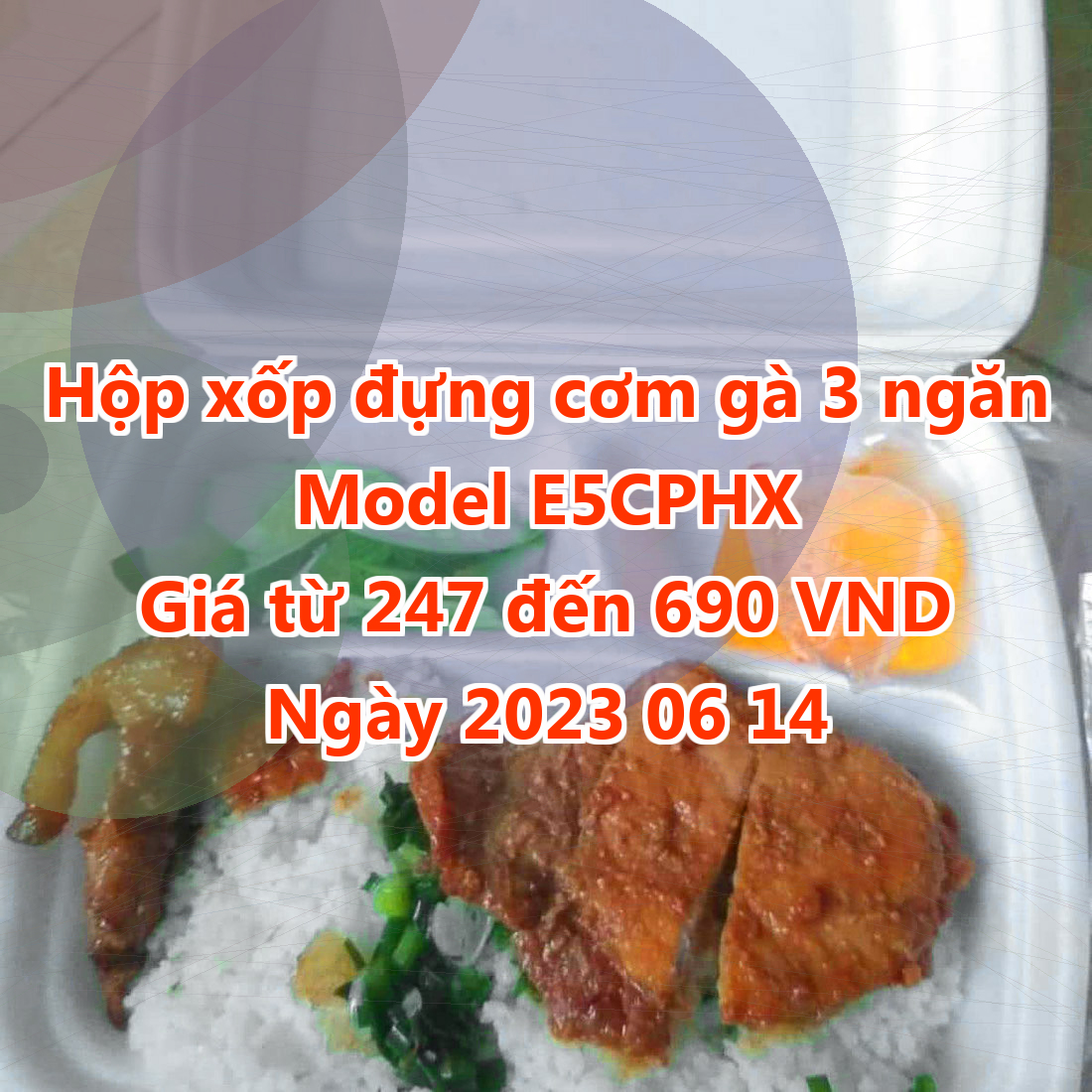 Hộp xốp đựng cơm gà 3 ngăn - Model E5CPHX