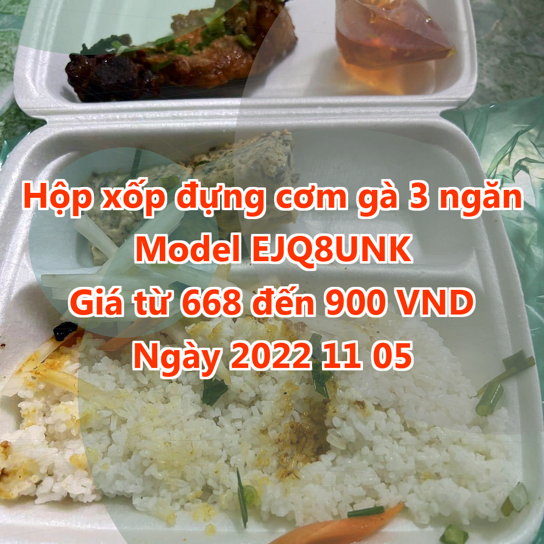 Hộp xốp đựng cơm gà 3 ngăn - Model EJQ8UNK