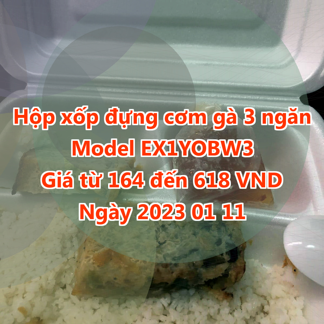 Hộp xốp đựng cơm gà 3 ngăn - Model EX1YOBW3