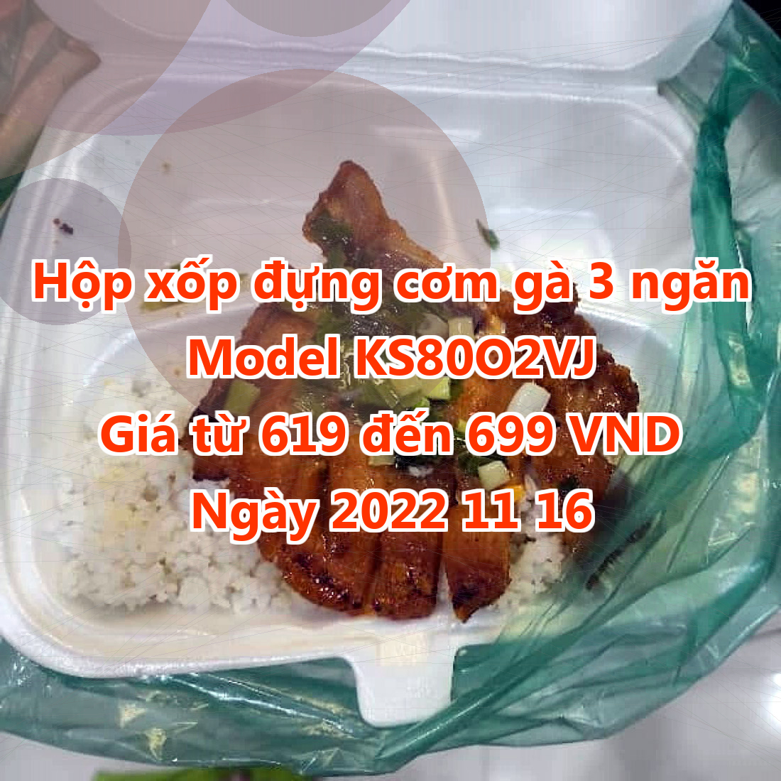 Hộp xốp đựng cơm gà 3 ngăn - Model KS80O2VJ - Màu Chartreuse