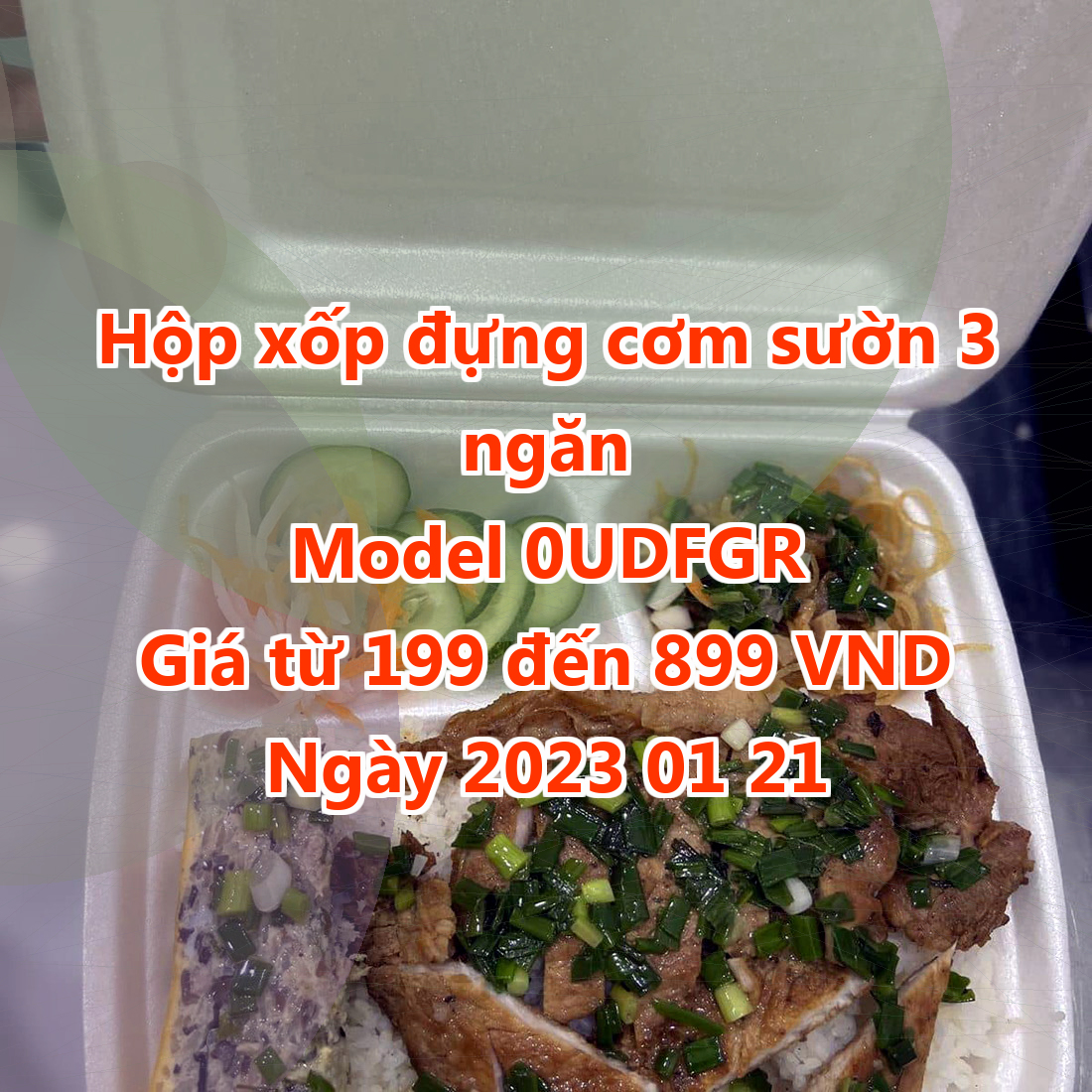 Hộp xốp đựng cơm sườn 3 ngăn - Model 0UDFGR - Giá 199 VND