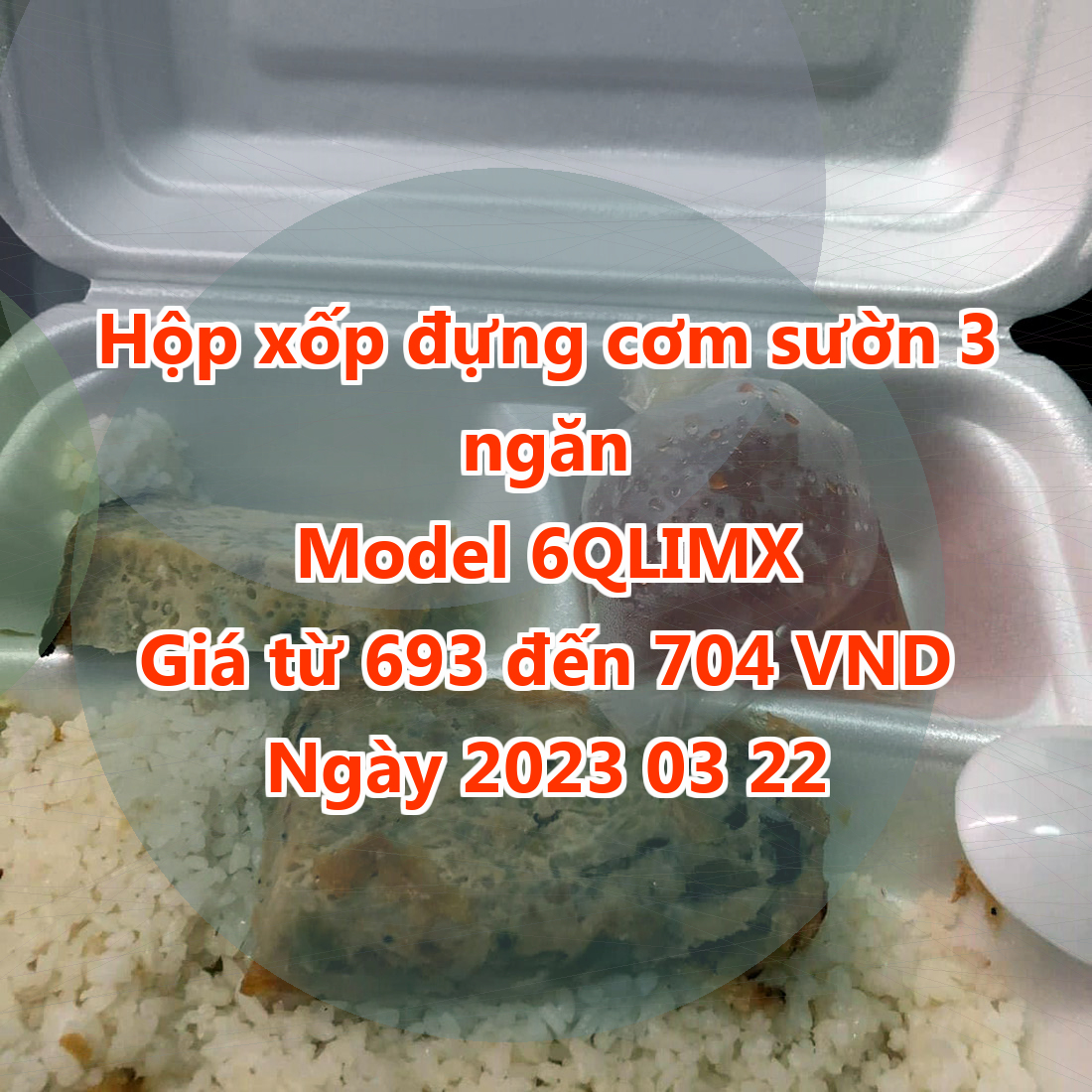 Hộp xốp đựng cơm sườn 3 ngăn - Model 6QLIMX