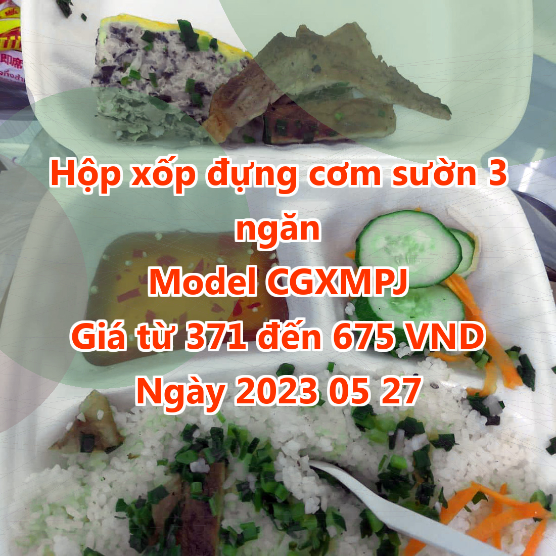 Hộp xốp đựng cơm sườn 3 ngăn - Model CGXMPJ