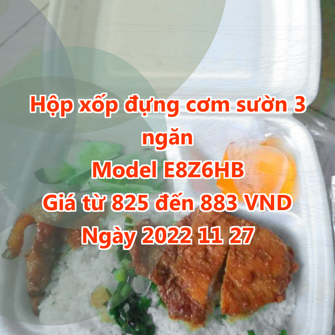 Hộp xốp đựng cơm sườn 3 ngăn - Model E8Z6HB