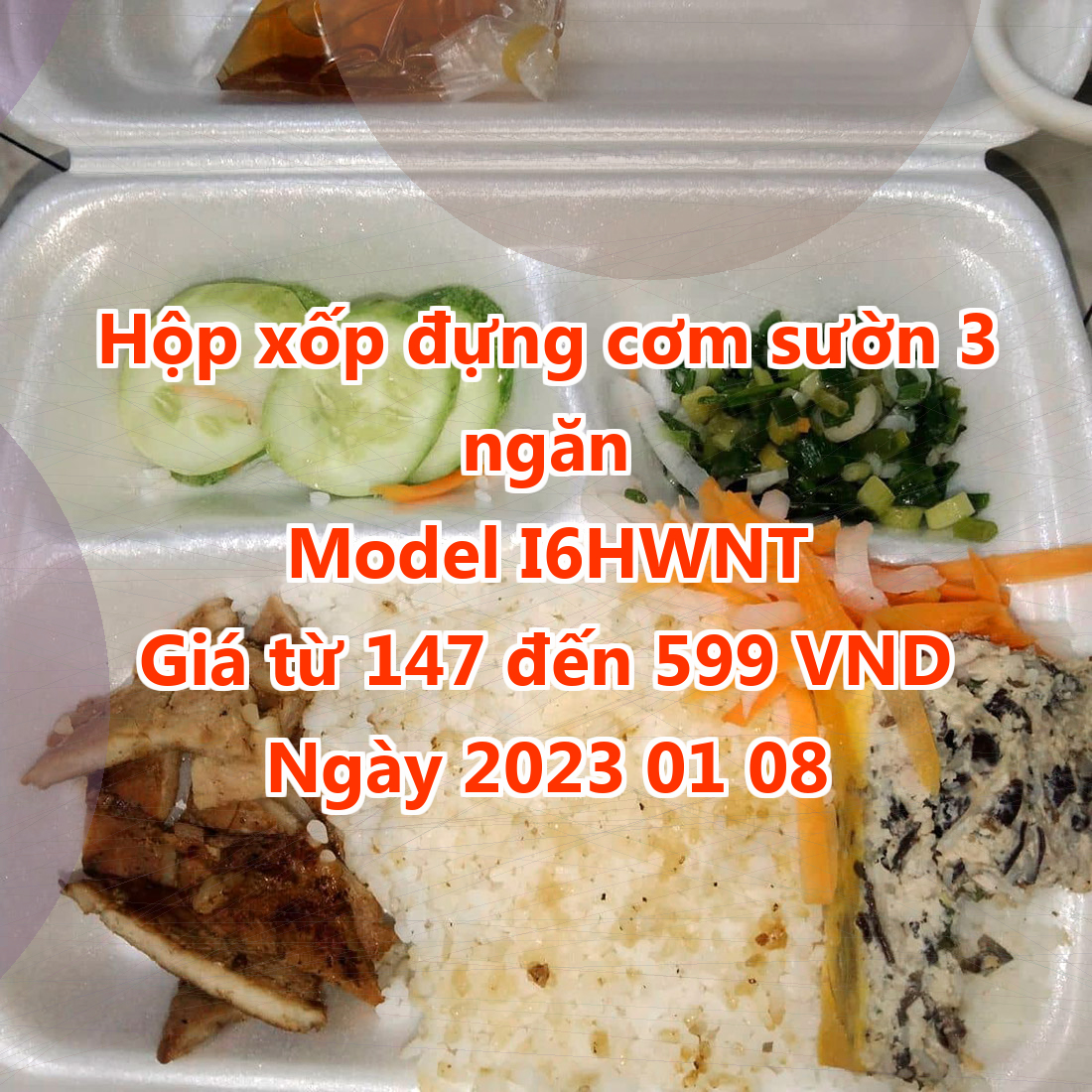 Hộp xốp đựng cơm sườn 3 ngăn - Model I6HWNT