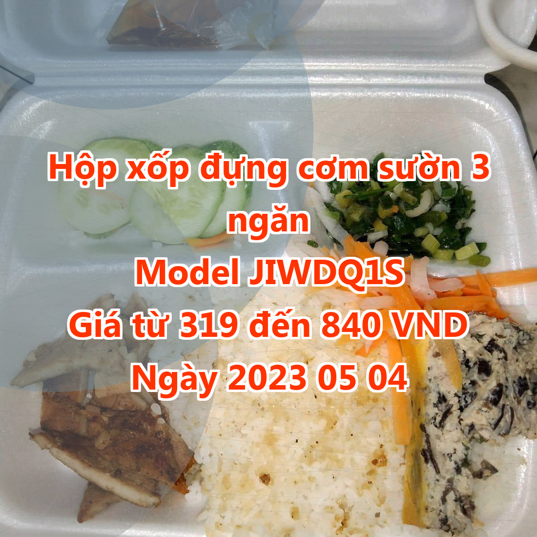 Hộp xốp đựng cơm sườn 3 ngăn - Model JIWDQ1S