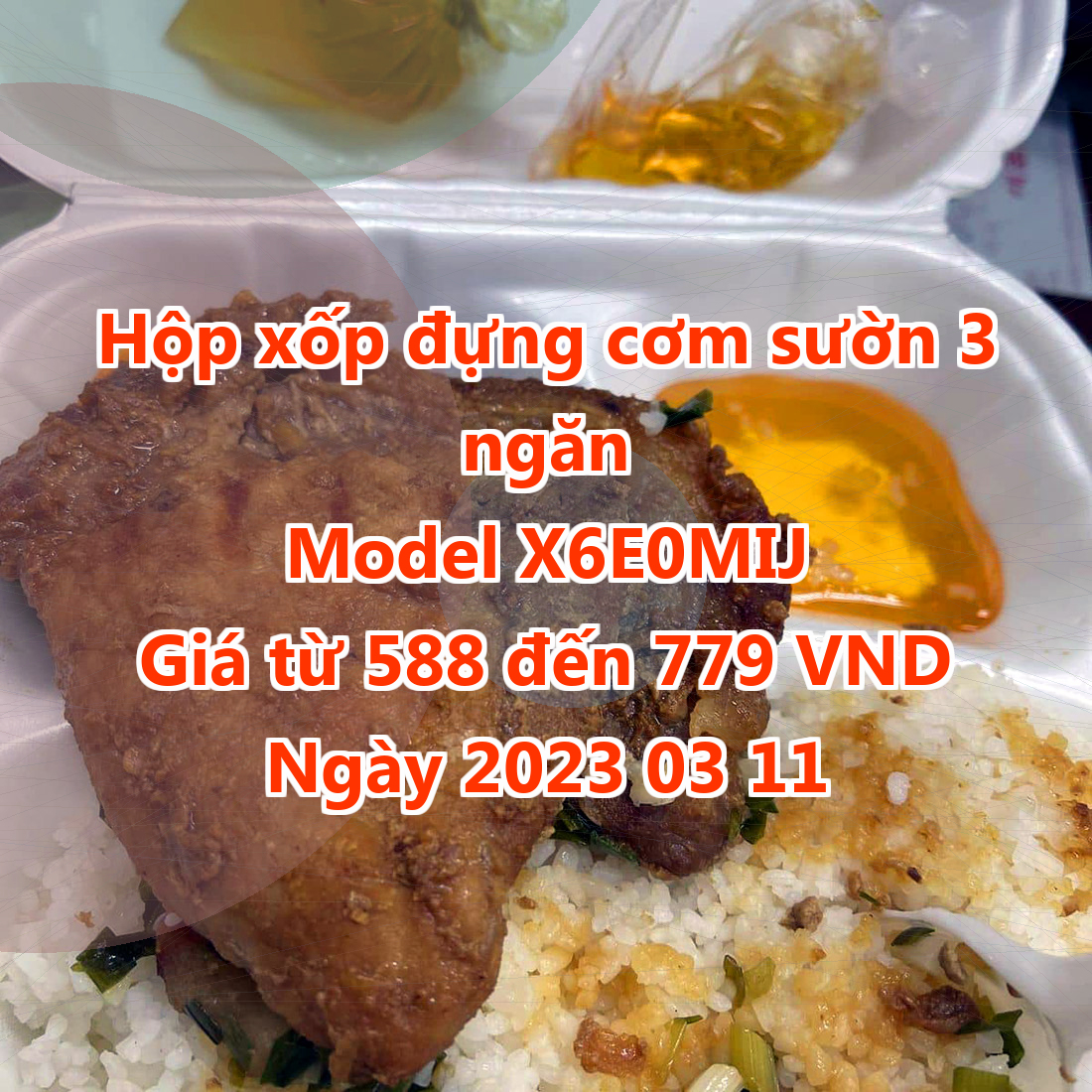 Hộp xốp đựng cơm sườn 3 ngăn - Model X6E0MIJ