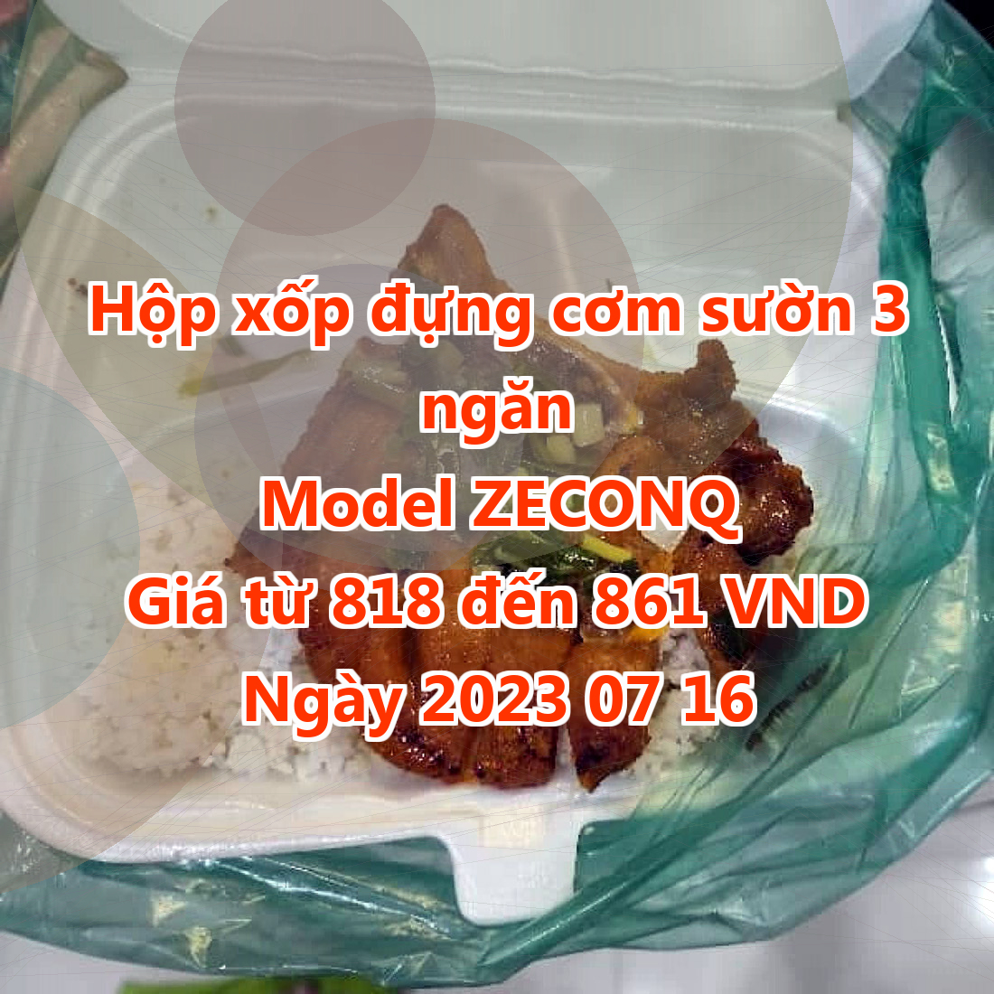 Hộp xốp đựng cơm sườn 3 ngăn - Model ZECONQ