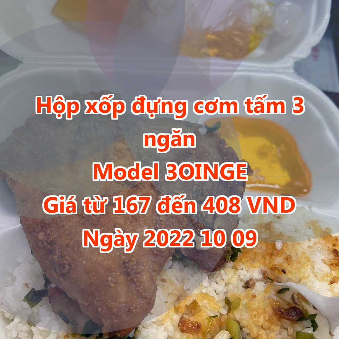 Hộp xốp đựng cơm tấm 3 ngăn - Model 3OINGE - Giá 167 VND