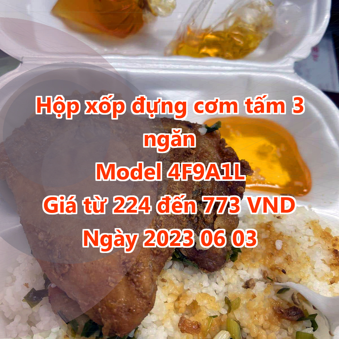 Hộp xốp đựng cơm tấm 3 ngăn - Model 4F9A1L