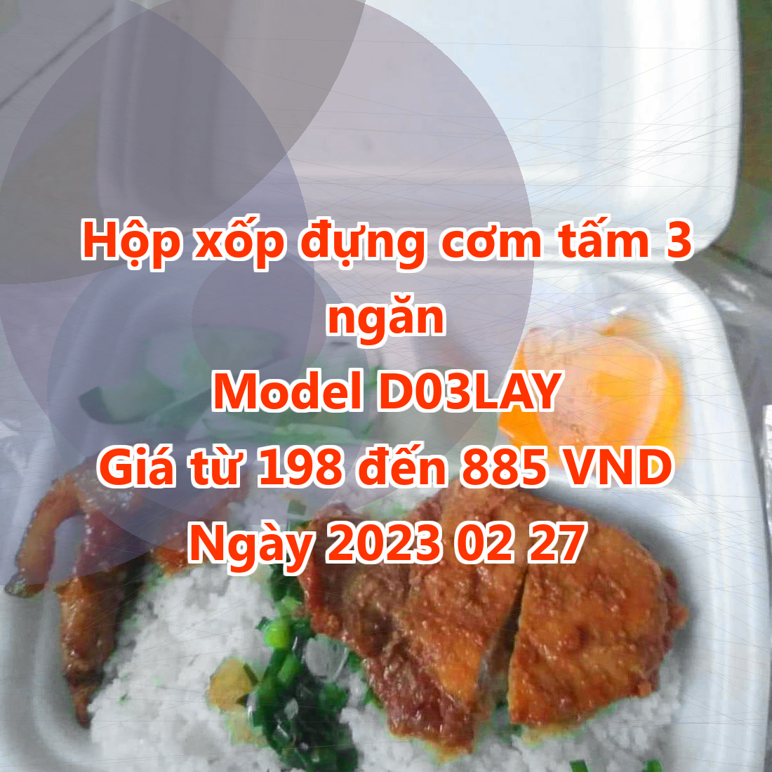 Hộp xốp đựng cơm tấm 3 ngăn - Model D03LAY