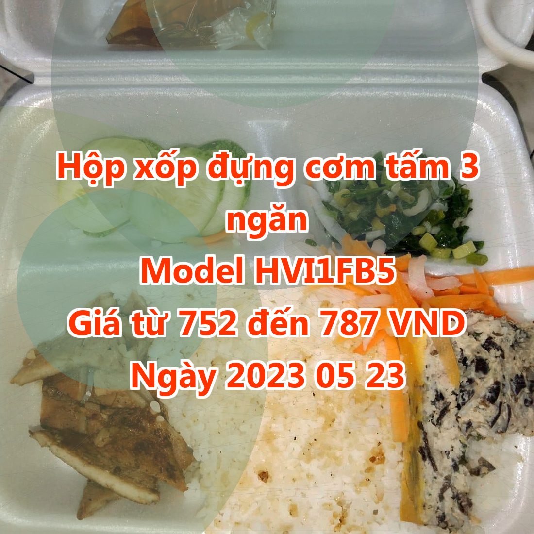 Hộp xốp đựng cơm tấm 3 ngăn - Model HVI1FB5