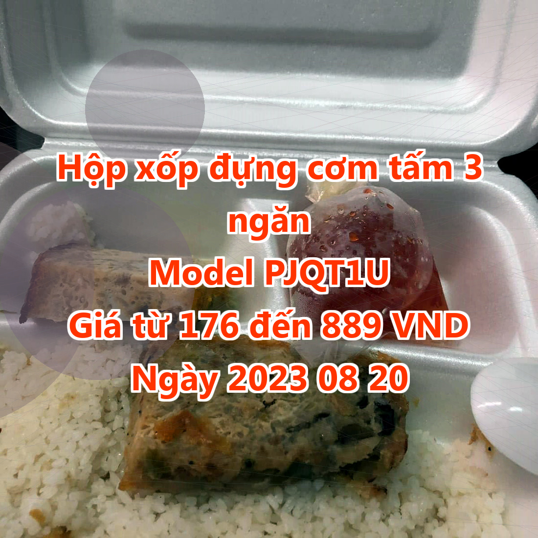 Hộp xốp đựng cơm tấm 3 ngăn - Model PJQT1U - Giá 176 VND