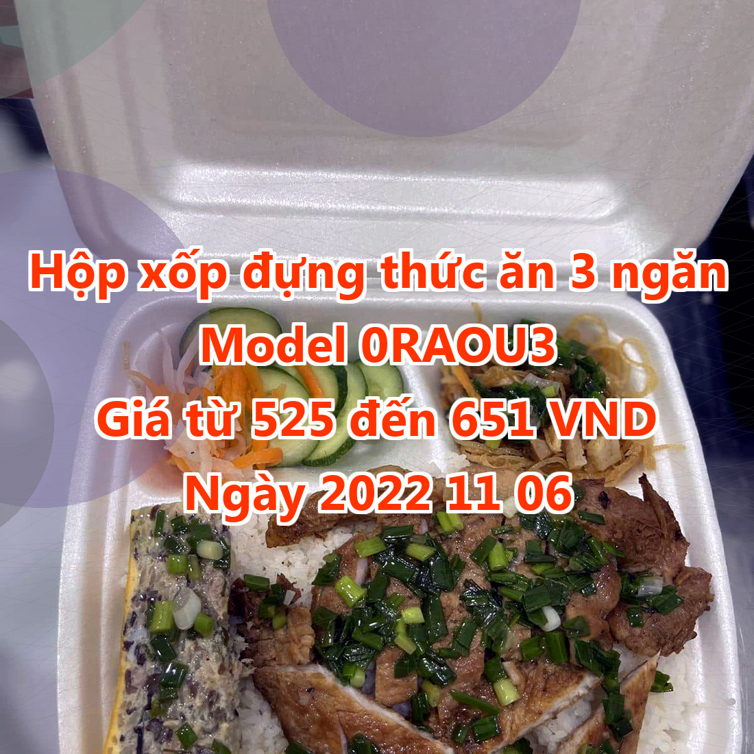 Hộp xốp đựng thức ăn 3 ngăn - Model 0RAOU3