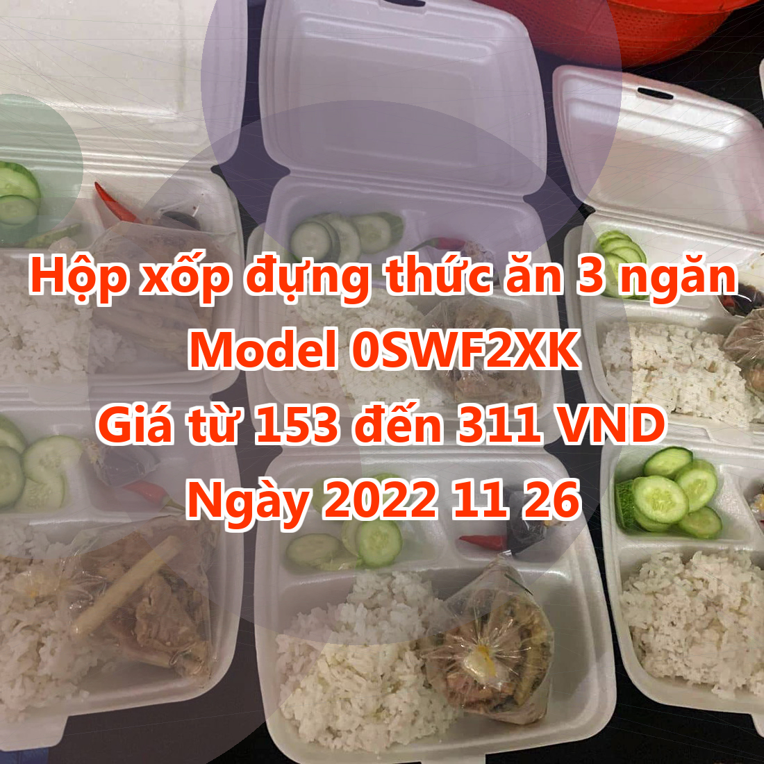 Hộp xốp đựng thức ăn 3 ngăn - Model 0SWF2XK