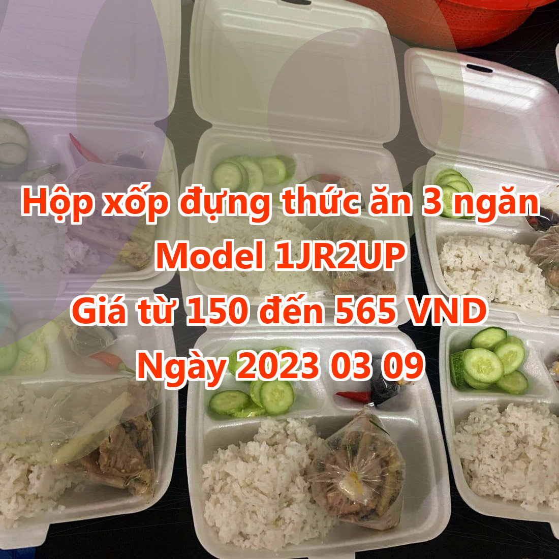 Hộp xốp đựng thức ăn 3 ngăn - Model 1JR2UP