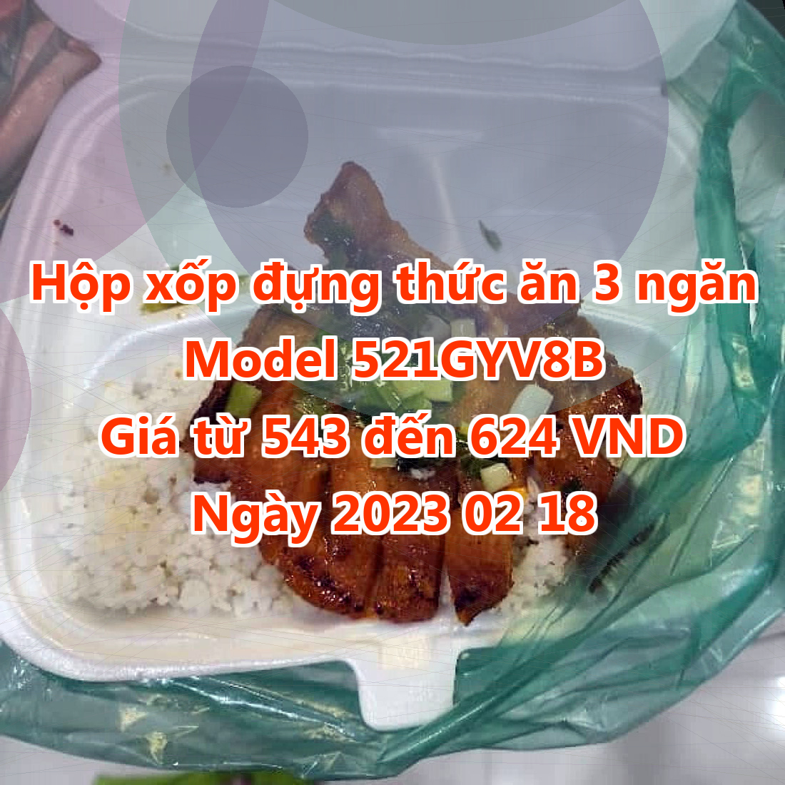 Hộp xốp đựng thức ăn 3 ngăn - Model 521GYV8B