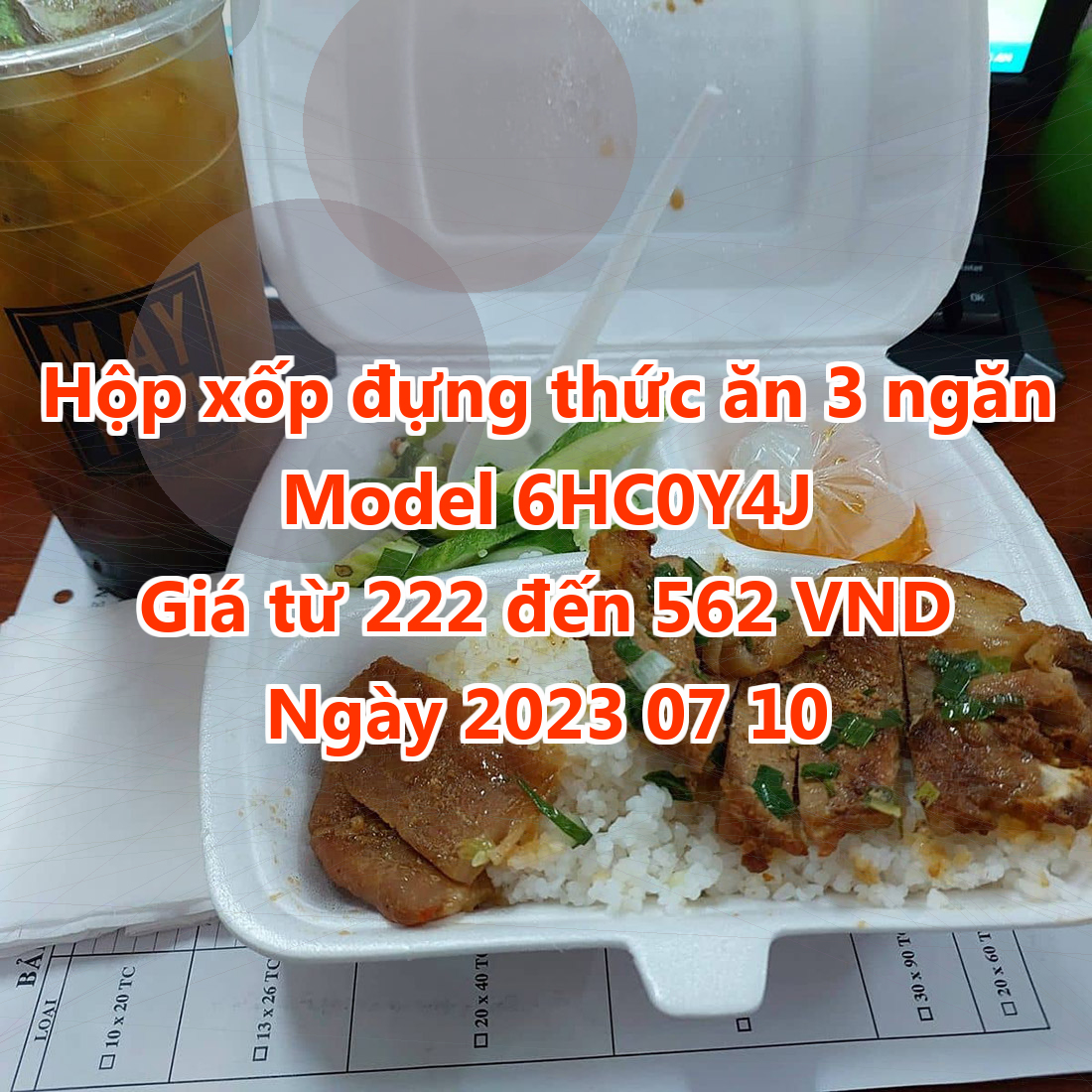 Hộp xốp đựng thức ăn 3 ngăn - Model 6HC0Y4J