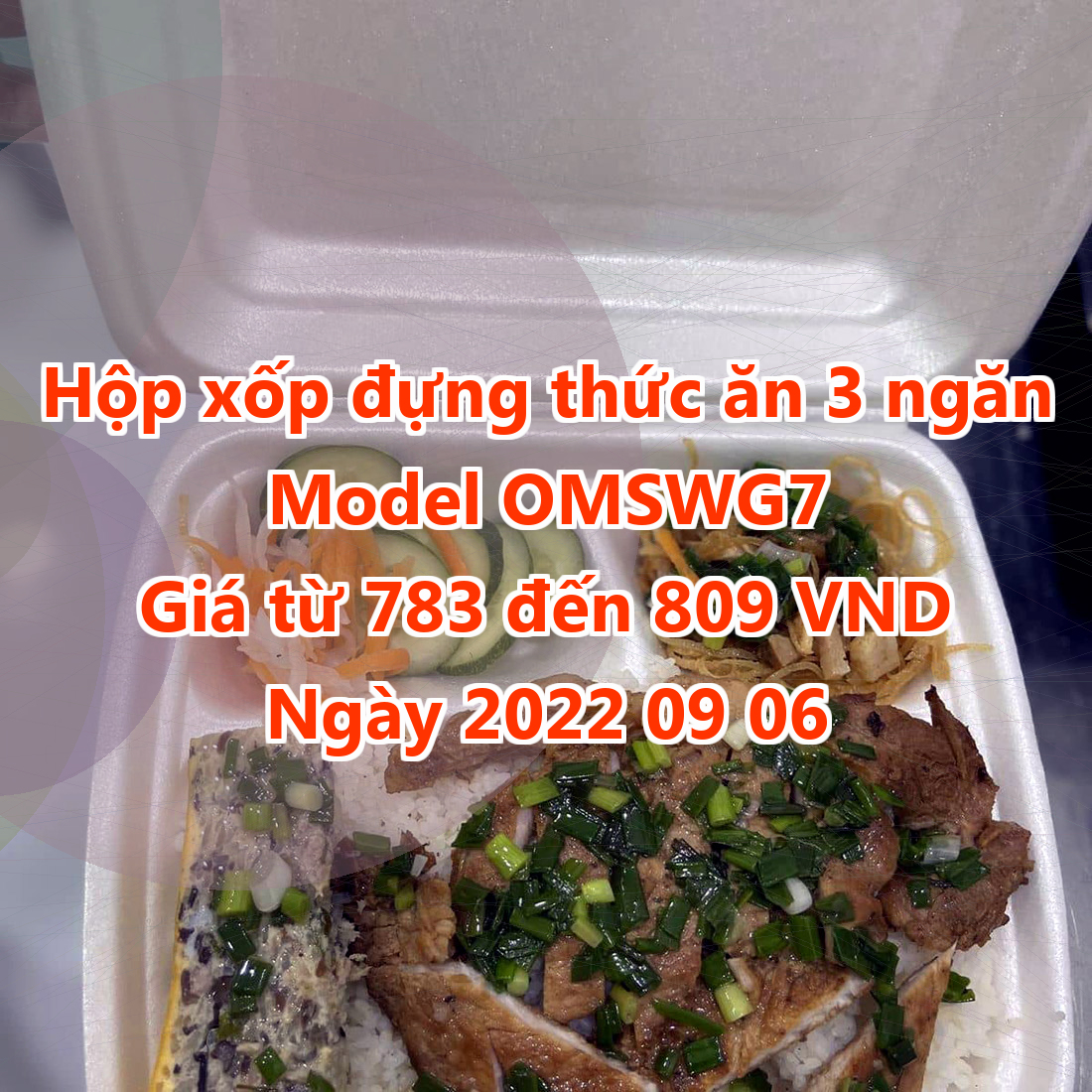 Hộp xốp đựng thức ăn 3 ngăn - Model OMSWG7 - Màu Gold