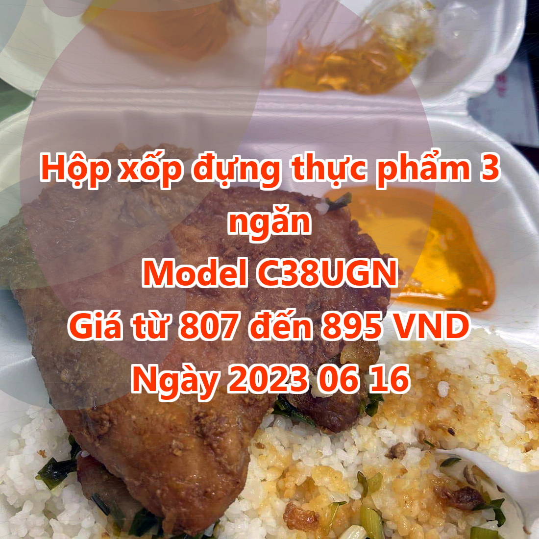 Hộp xốp đựng thực phẩm 3 ngăn - Model C38UGN