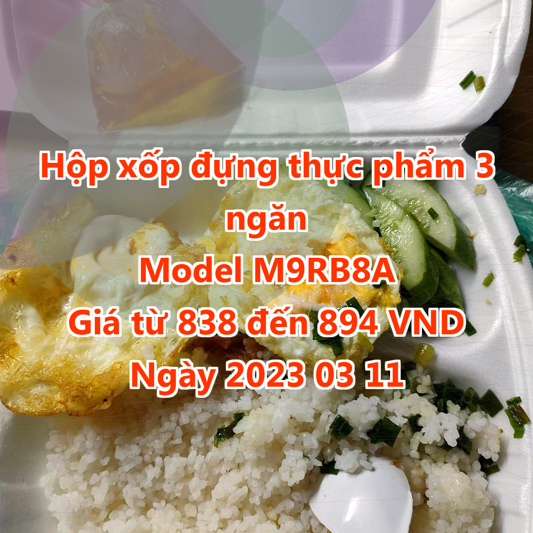 Hộp xốp đựng thực phẩm 3 ngăn - Model M9RB8A