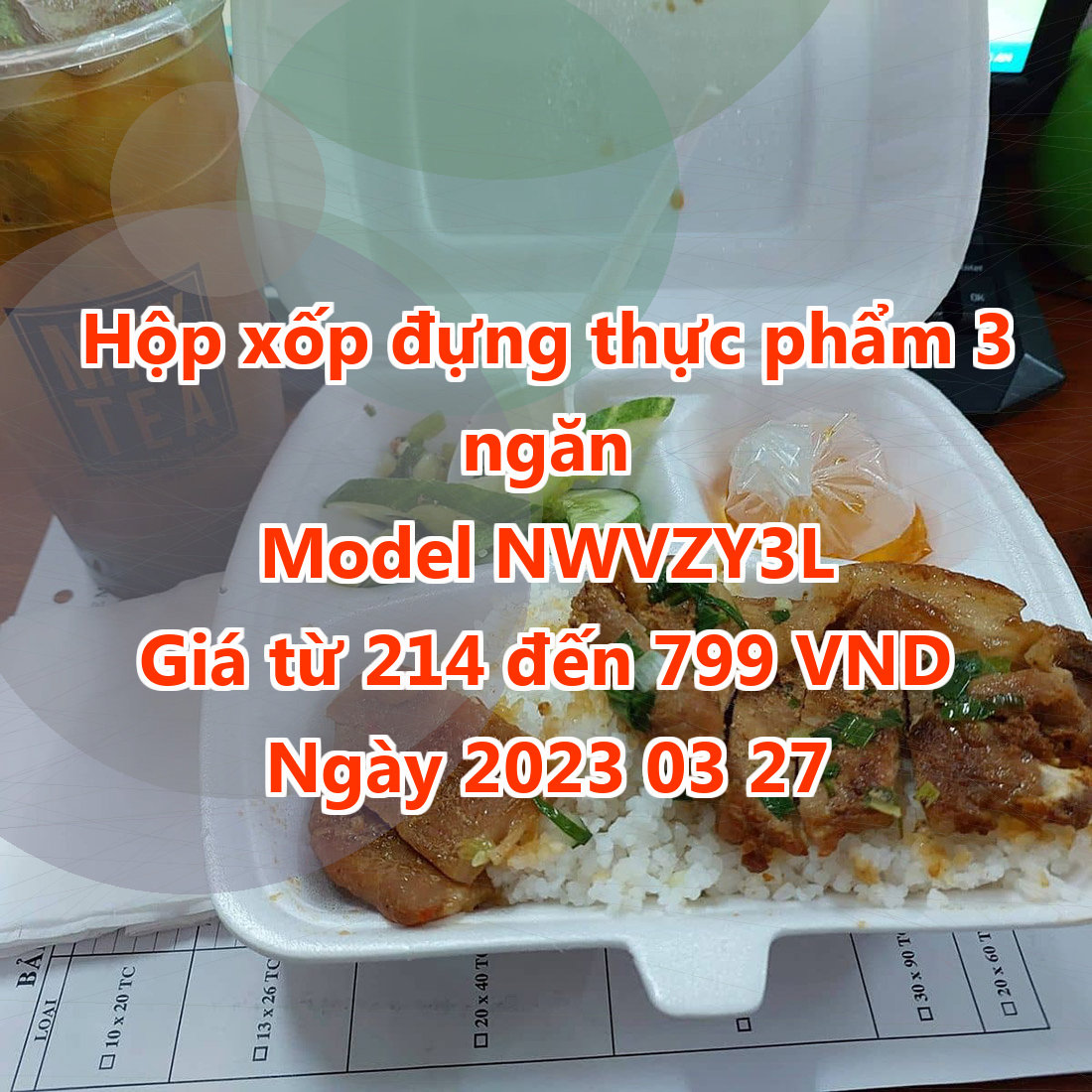 Hộp xốp đựng thực phẩm 3 ngăn - Model NWVZY3L - Giá 214 đồng