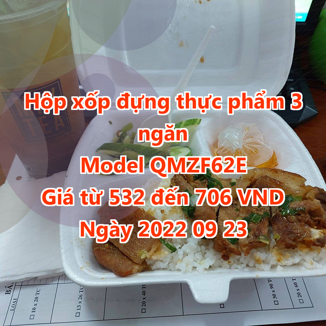 Hộp xốp đựng thực phẩm 3 ngăn - Model QMZF62E - Màu Bisque