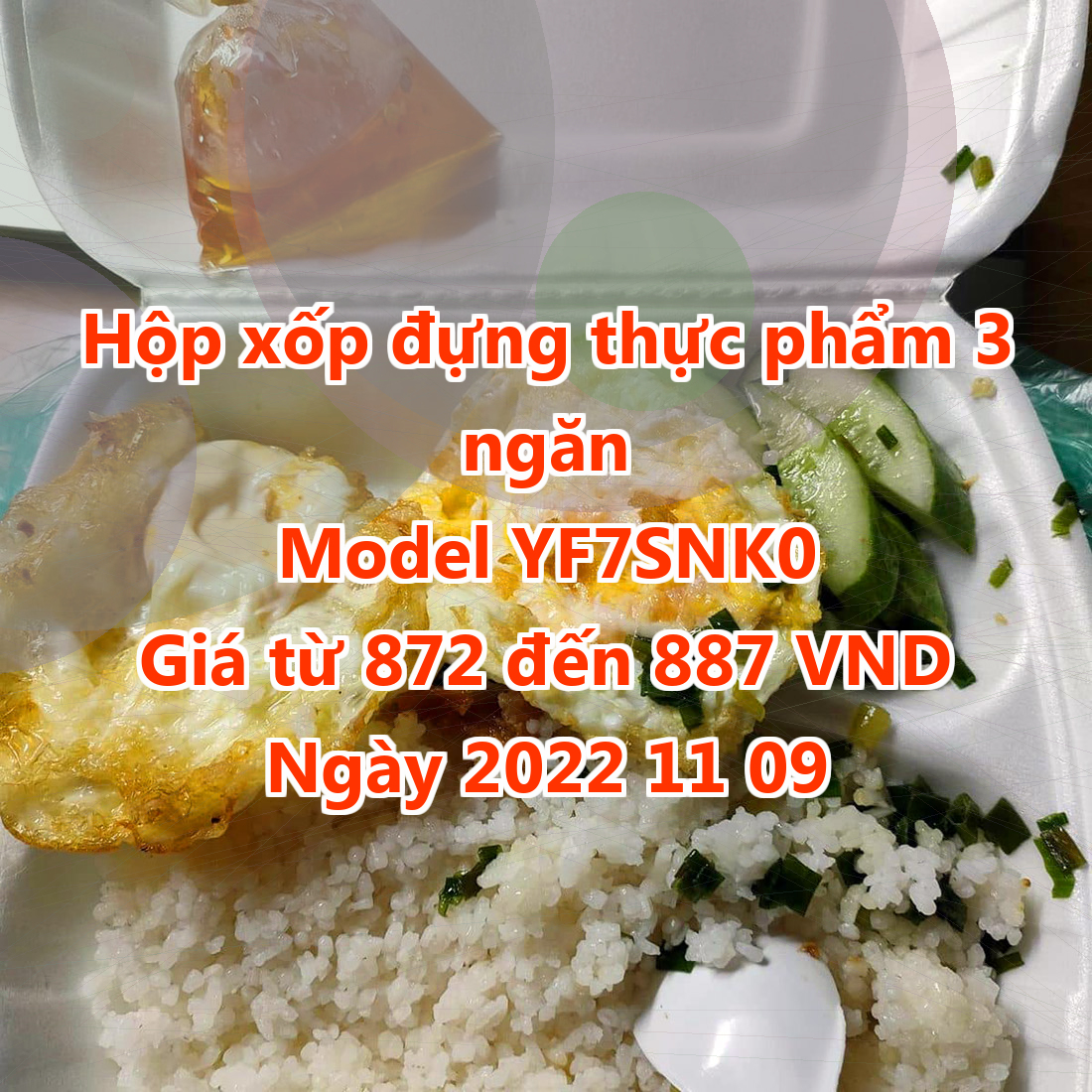 Hộp xốp đựng thực phẩm 3 ngăn - Model YF7SNK0