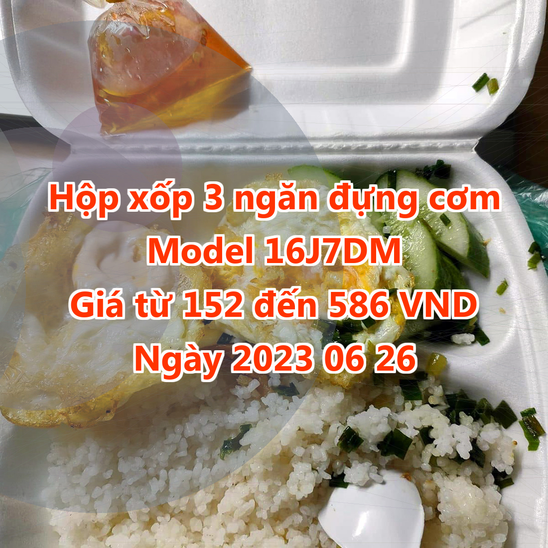 Hộp xốp 3 ngăn đựng cơm - Model 16J7DM