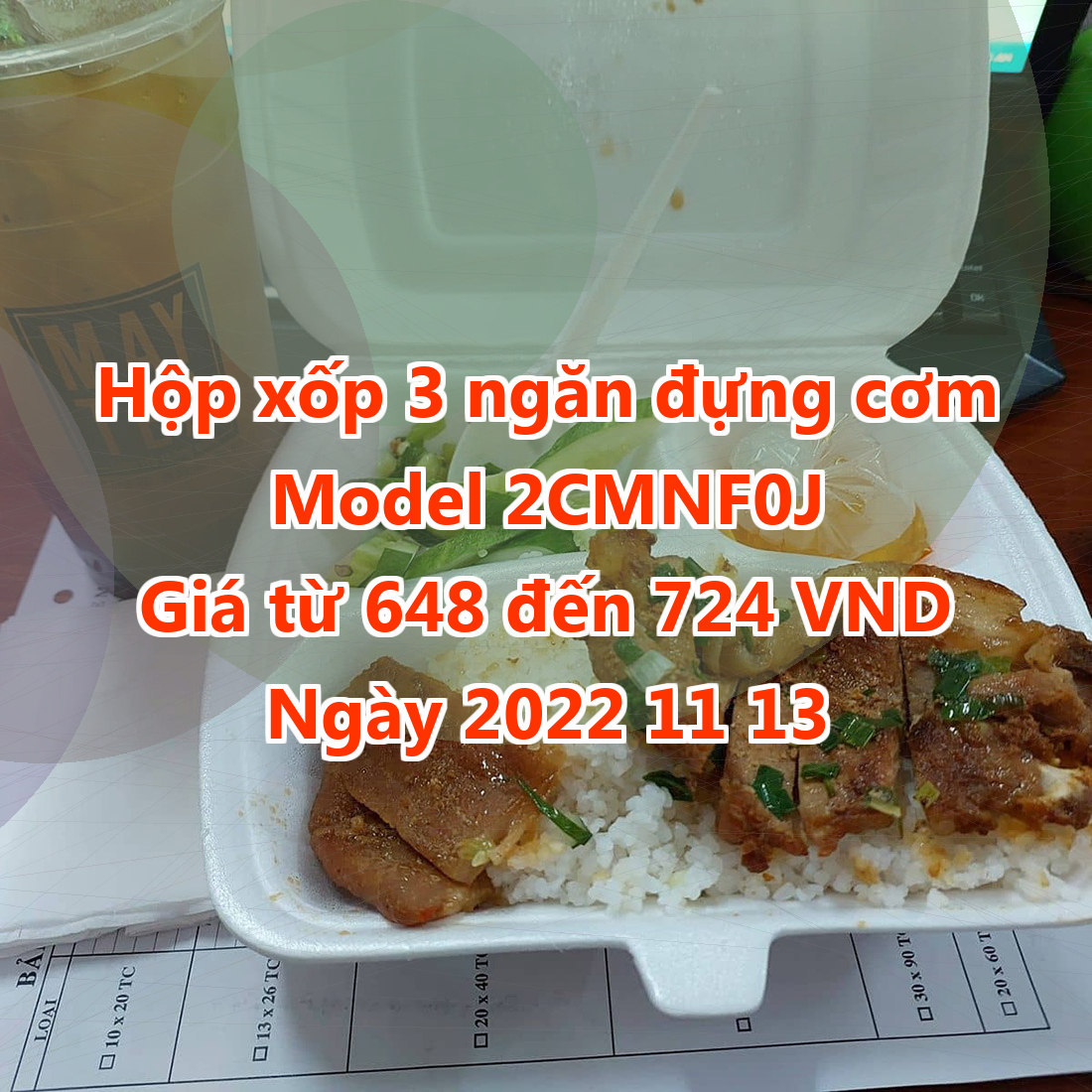 Hộp xốp 3 ngăn đựng cơm - Model 2CMNF0J - Giá 648 VND