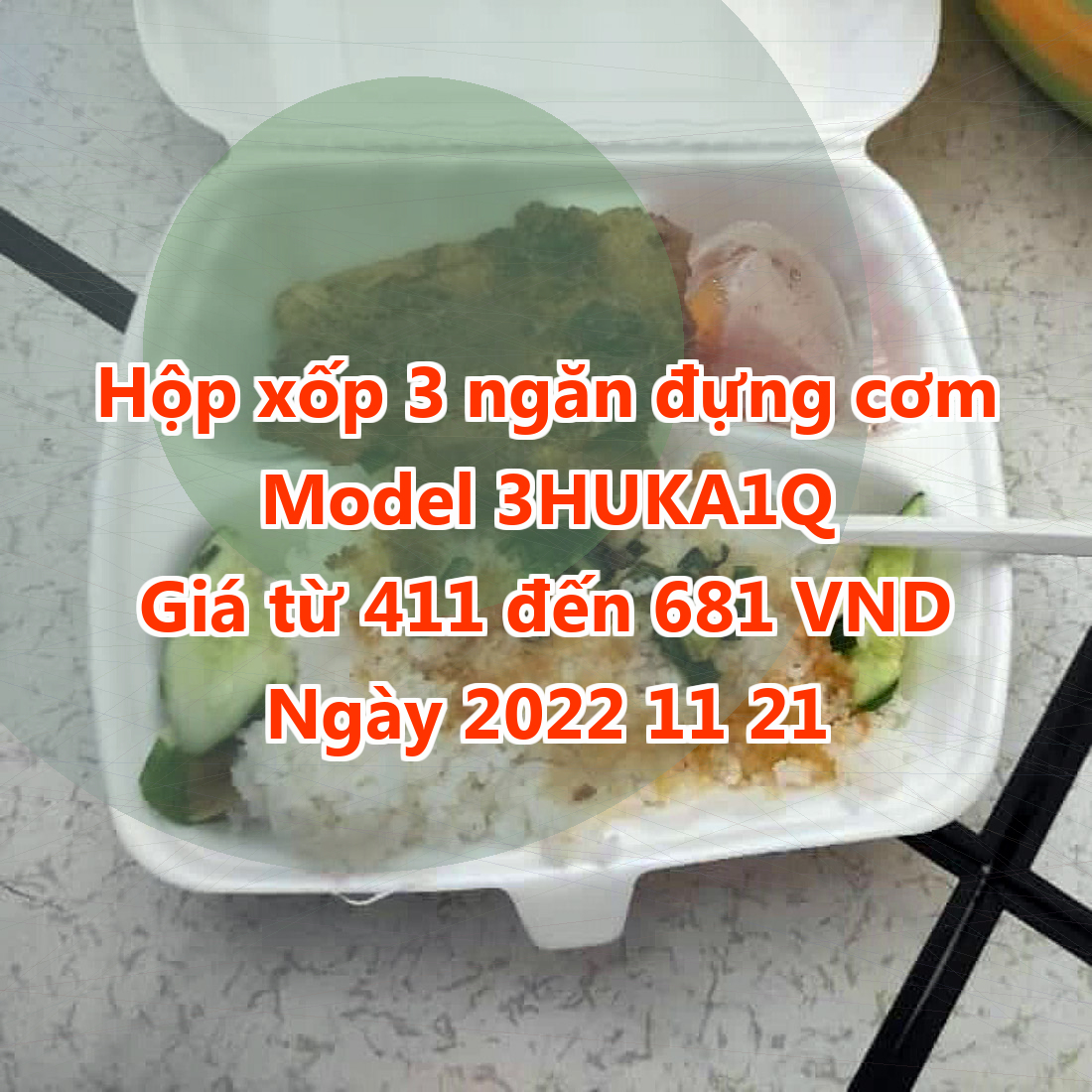 Hộp xốp 3 ngăn đựng cơm - Model 3HUKA1Q - Giá 411 đồng