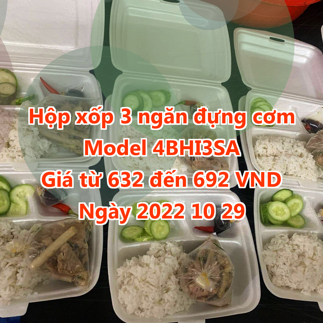 Hộp xốp 3 ngăn đựng cơm - Model 4BHI3SA