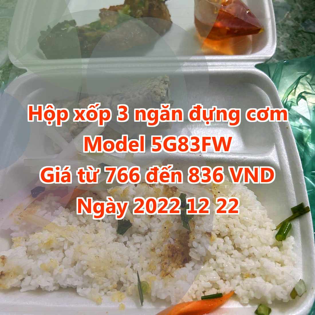 Hộp xốp 3 ngăn đựng cơm - Model 5G83FW