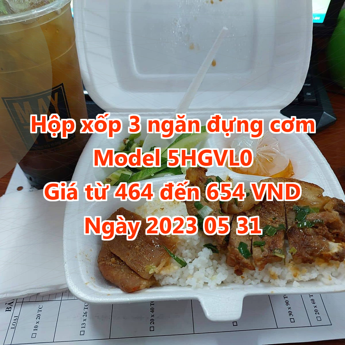 Hộp xốp 3 ngăn đựng cơm - Model 5HGVL0