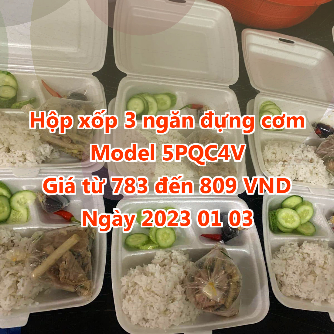 Hộp xốp 3 ngăn đựng cơm - Model 5PQC4V