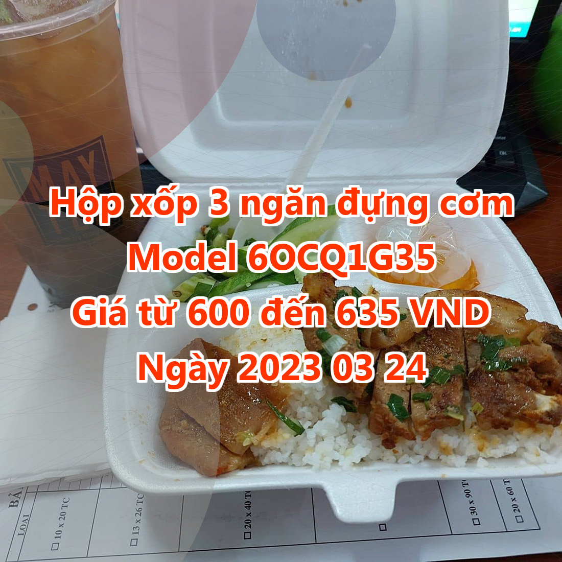 Hộp xốp 3 ngăn đựng cơm - Model 6OCQ1G35 - Màu Grey