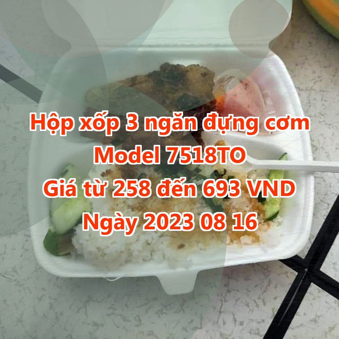 Hộp xốp 3 ngăn đựng cơm - Model 7518TO