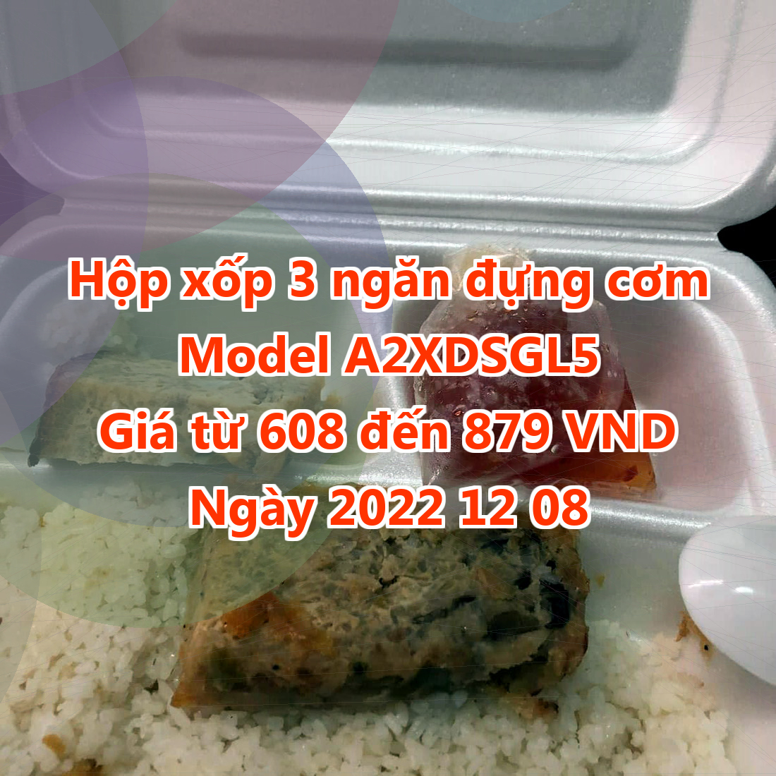 Hộp xốp 3 ngăn đựng cơm - Model A2XDSGL5 - Giá 608 VND