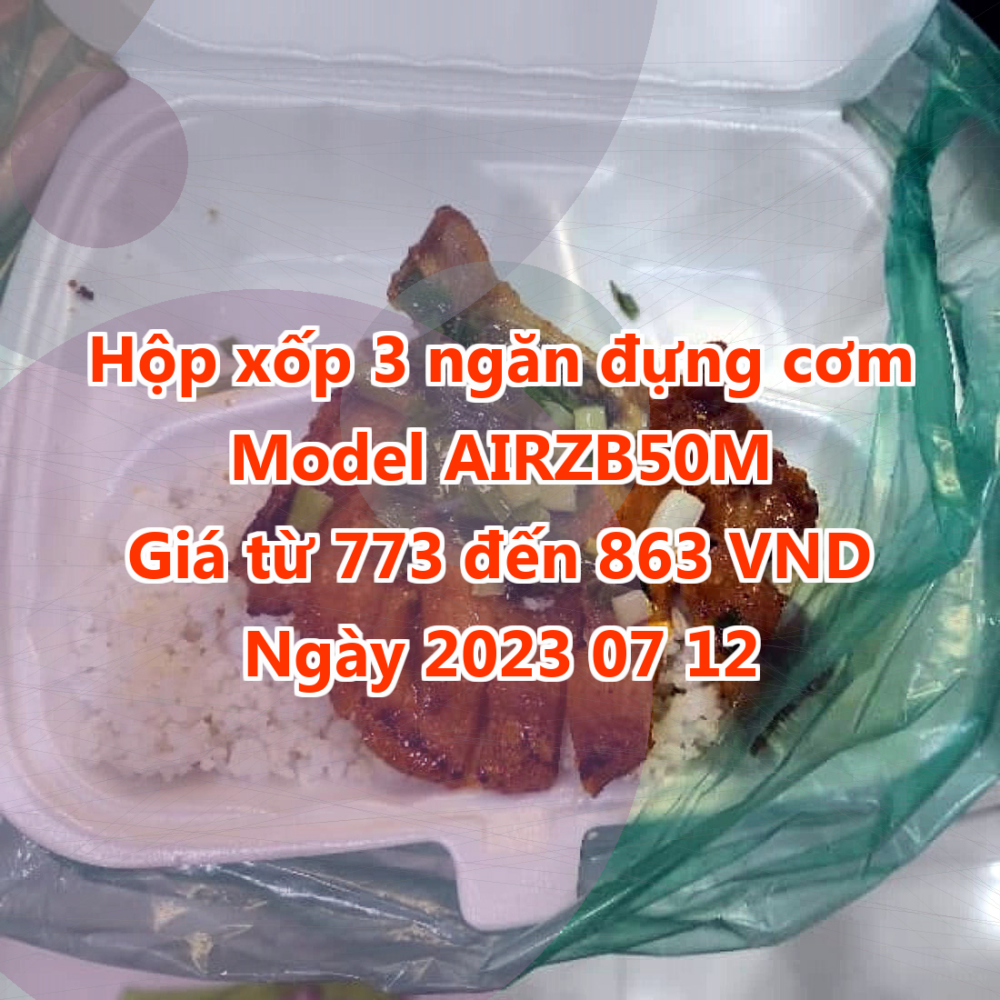 Hộp xốp 3 ngăn đựng cơm - Model AIRZB50M