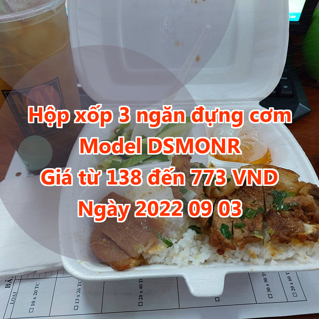 Hộp xốp 3 ngăn đựng cơm - Model DSMONR - Màu White