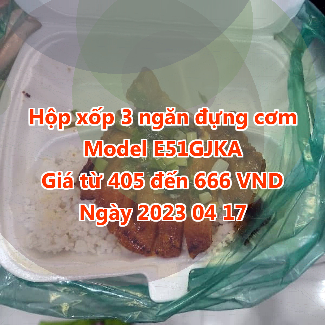 Hộp xốp 3 ngăn đựng cơm - Model E51GJKA