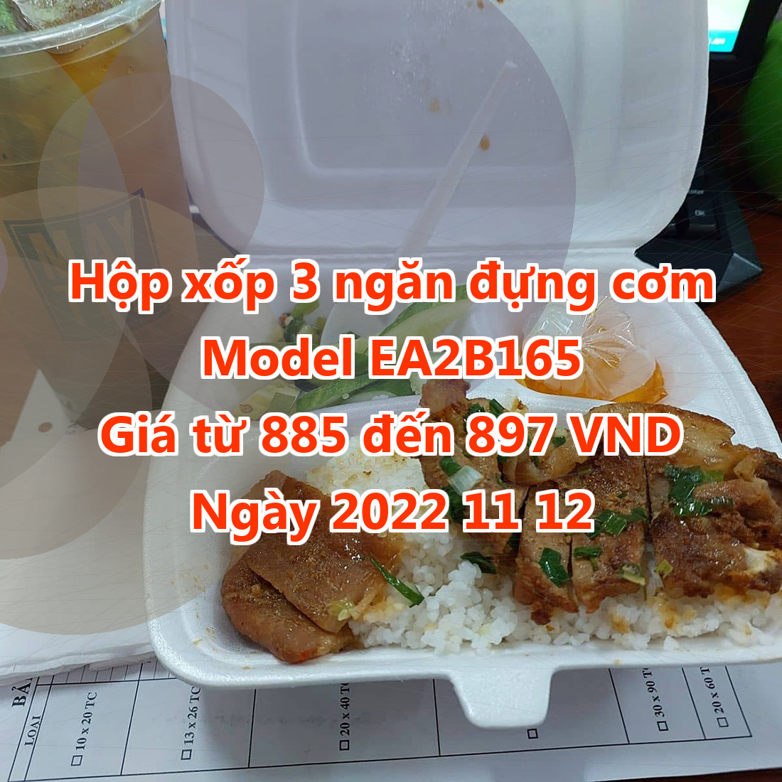 Hộp xốp 3 ngăn đựng cơm - Model EA2B165